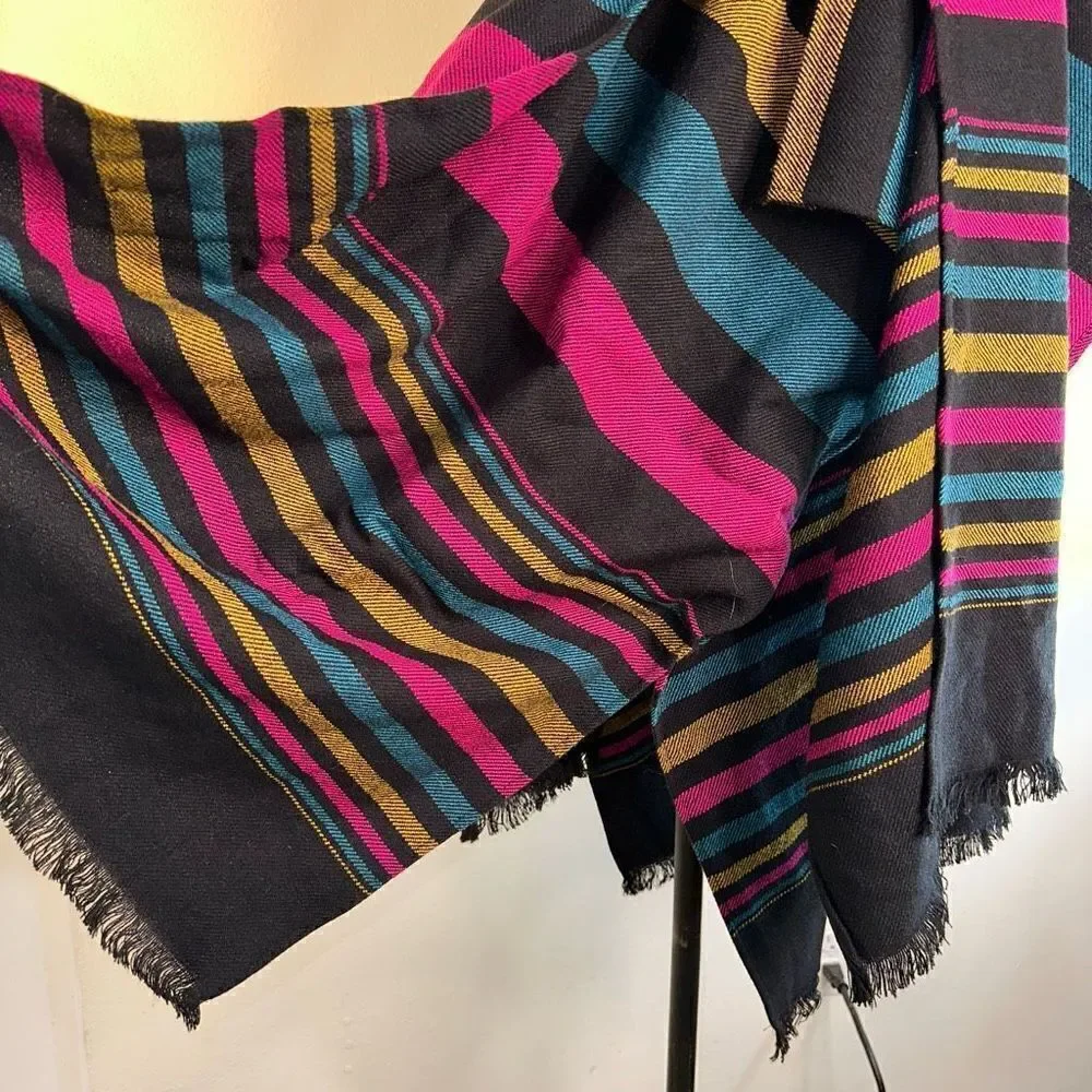 Womens Colorful Woven Striped Sweater Cape‎ Cardigan Fringe Trim Acrylic Boho